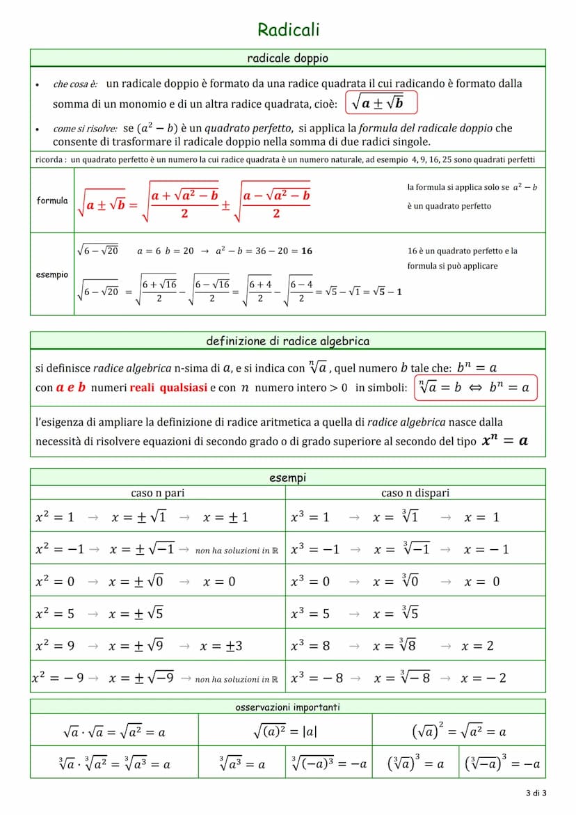 Radicali
definizione di radice aritmetica
si definisce radice aritmetica n-sima di a, e si indica con V√a, quel numero b tale che: b = a
con