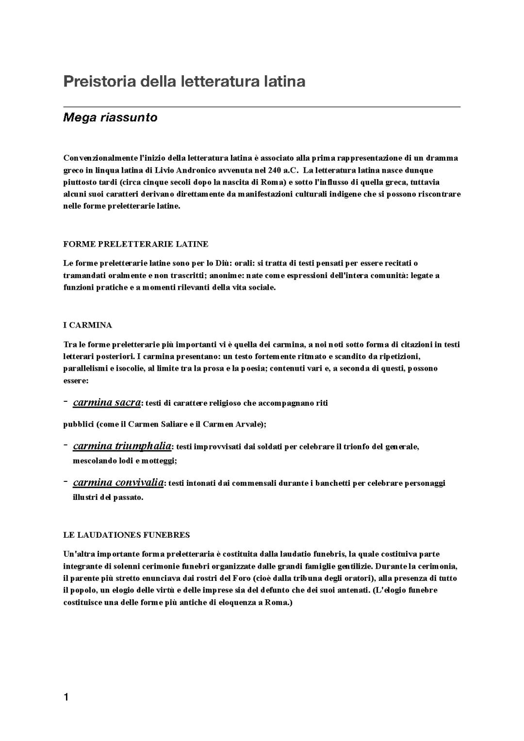 LA PREISTORIA DELLA LETTERATIRA LATINA