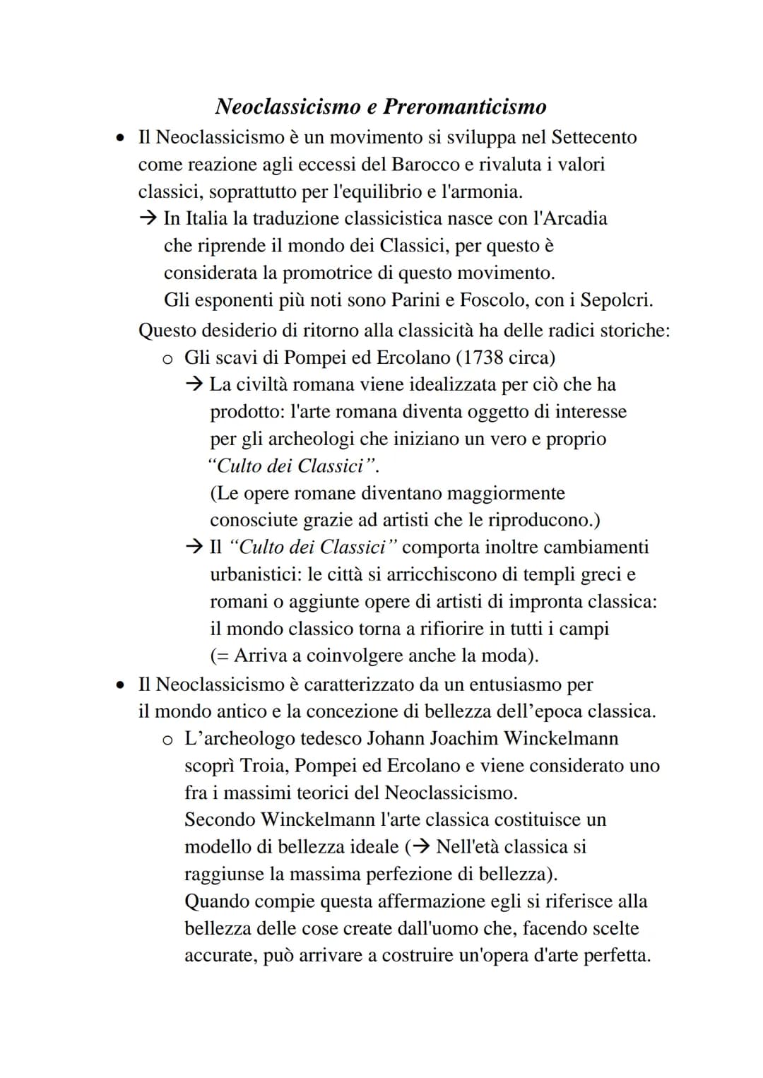 Neoclassicismo e Preromanticismo
• Il Neoclassicismo un movimento si sviluppa nel Settecento
come reazione agli eccessi del Barocco e rivalu