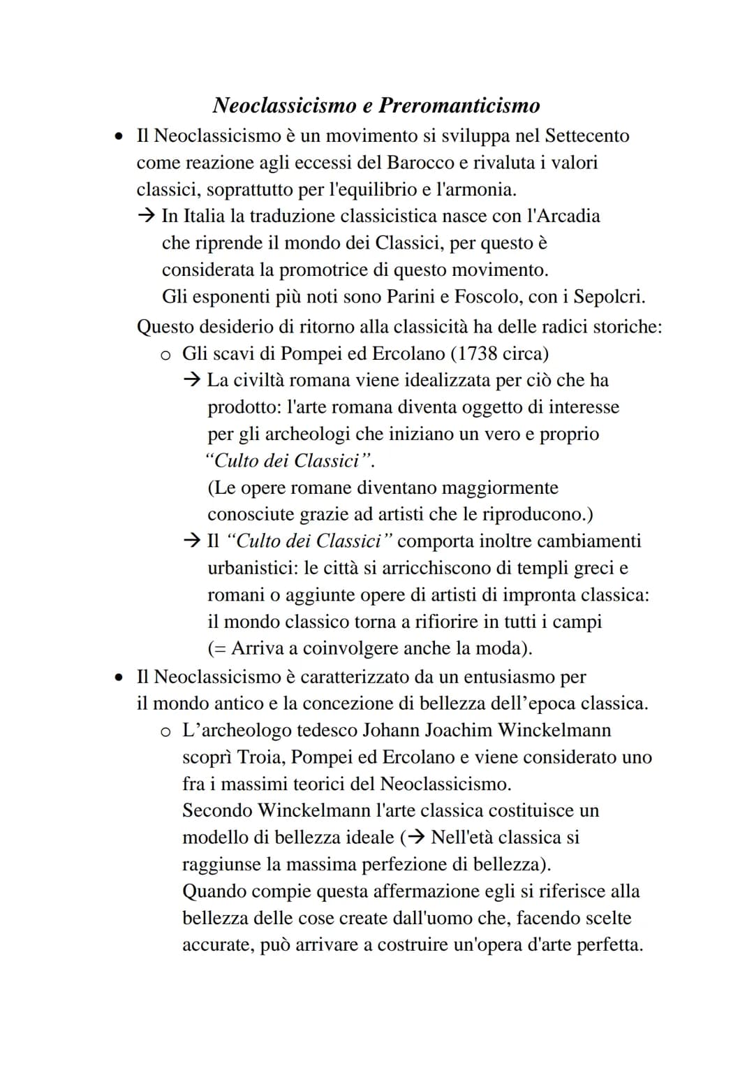 Neoclassicismo e Preromanticismo
• Il Neoclassicismo un movimento si sviluppa nel Settecento
come reazione agli eccessi del Barocco e rivalu