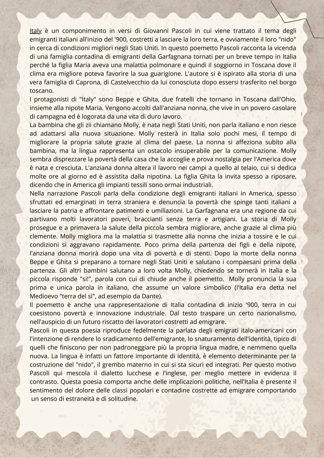 Una storia di emigrazione
"Italy"
GIOVANNI PASCOLI Italy è un componimento in versi di Giovanni Pascoli in cui viene trattato il tema degli
