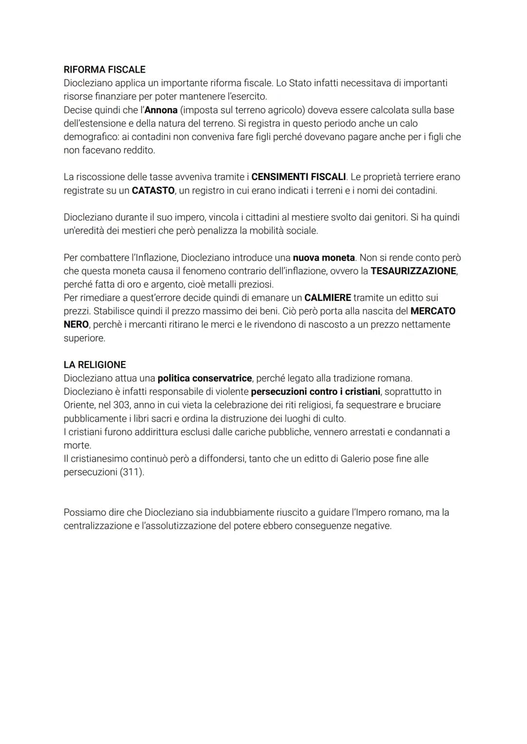 DIOCLEZIANO
Nel 284 i soldati nominano imperatore DIOCLEZIANO.
L'anarchia militare aveva portato due problemi principali.
il controllo del t