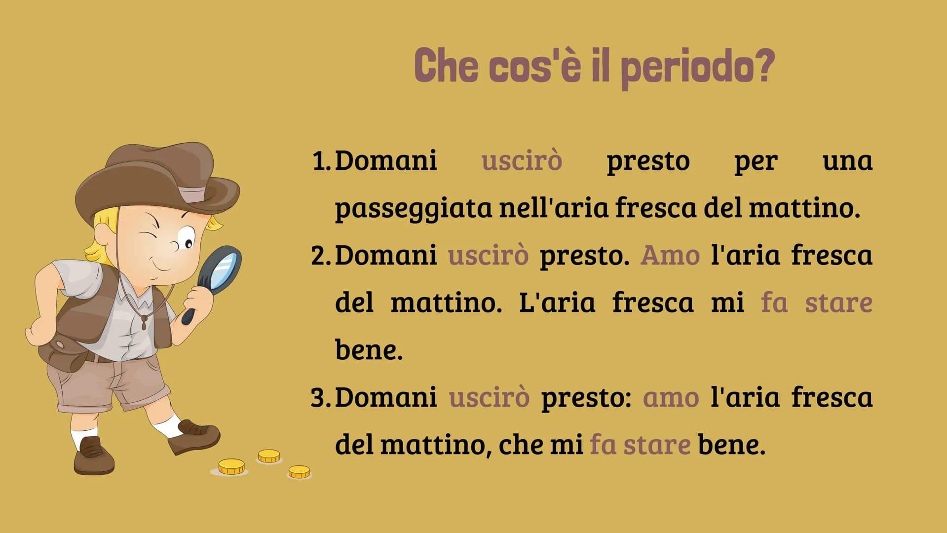 
<p>Che cos'è il periodo?<br />
Il periodo è l'insieme di due o più frasi semplici collegate tra loro, formando così una struttura più compl