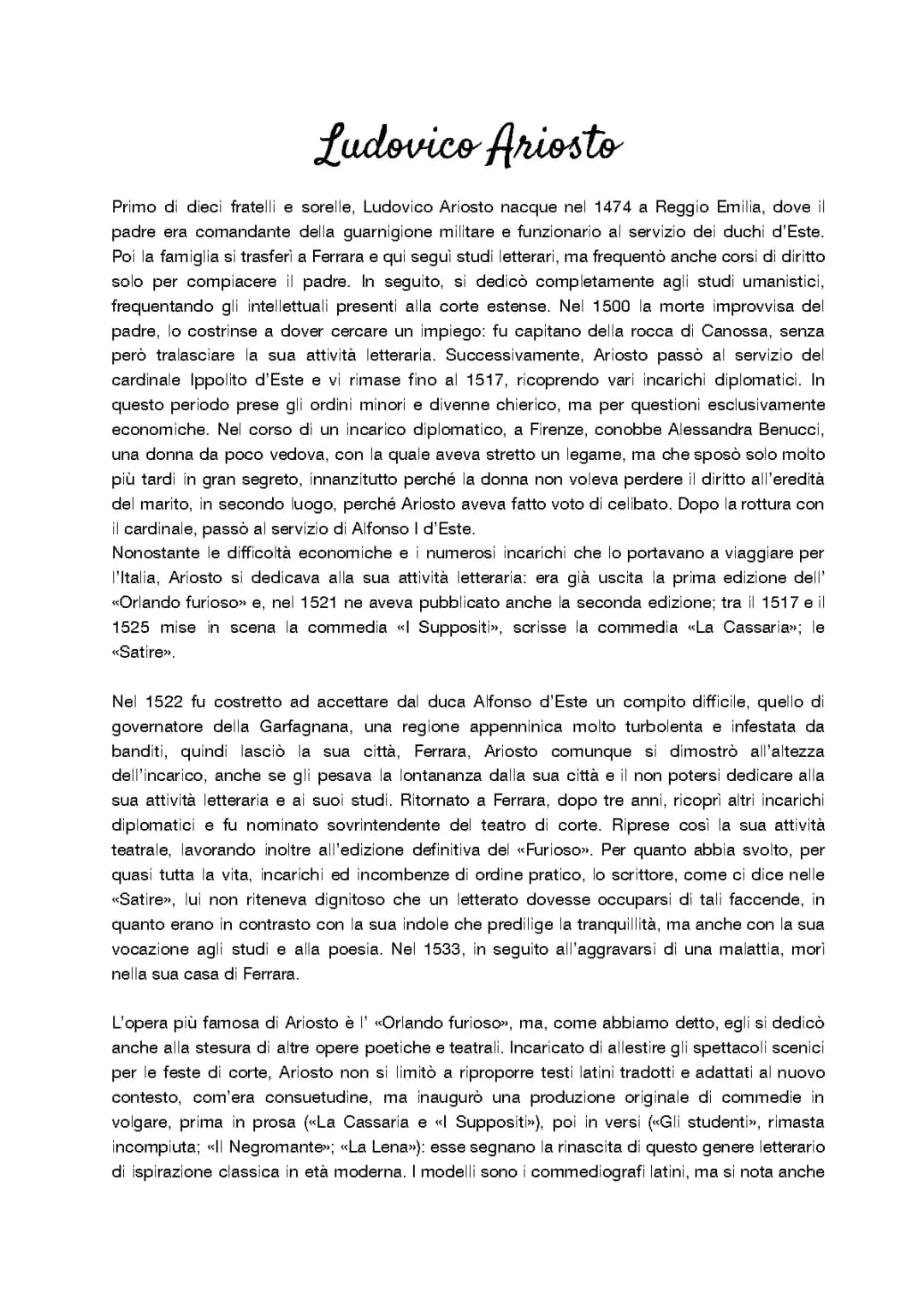 Ludovico Ariosto: Vita, Opere e Riassunti