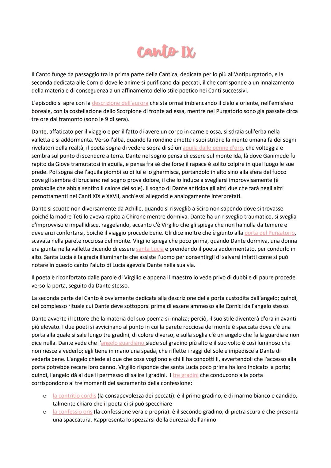 # Canto IX

Il Canto funge da passaggio tra la prima parte della Cantica, dedicata per lo più all'Antipurgatorio, e la
seconda dedicata alle