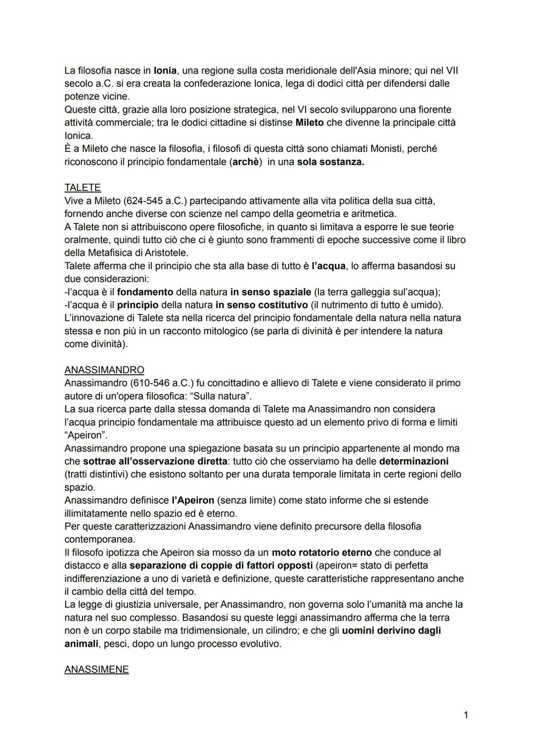 La filosofia nasce in lonia, una regione sulla costa meridionale dell'Asia minore; qui nel VII
secolo a.C. si era creata la confederazione l