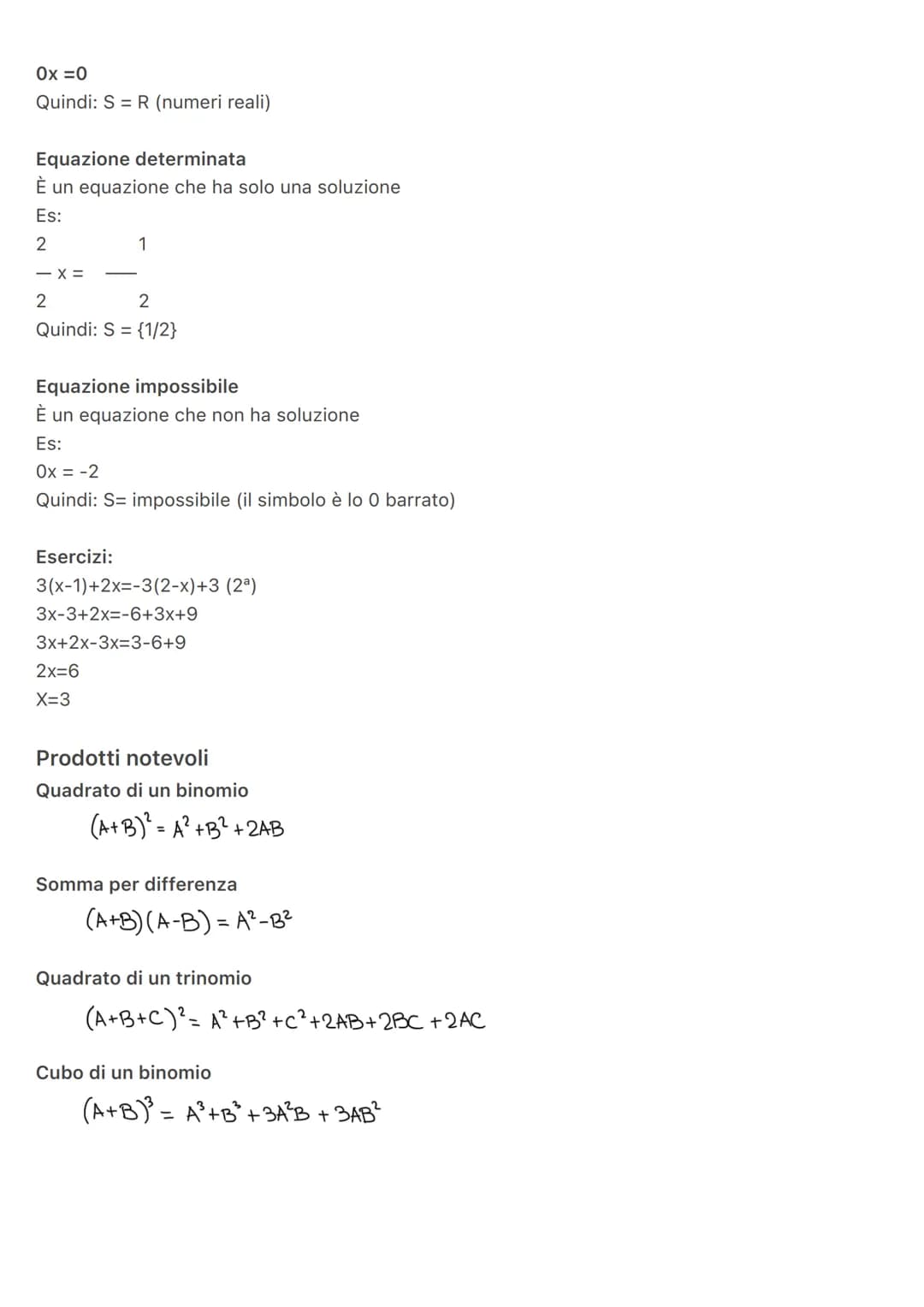 Teoria
Equazioni di primo grado
Un equazione è un ugualinza tra due espressioni algebriche
Esempio:
(2x+1) = (4x+1+x)
2x - 4x-x=1-1
-Bx=Q
x 