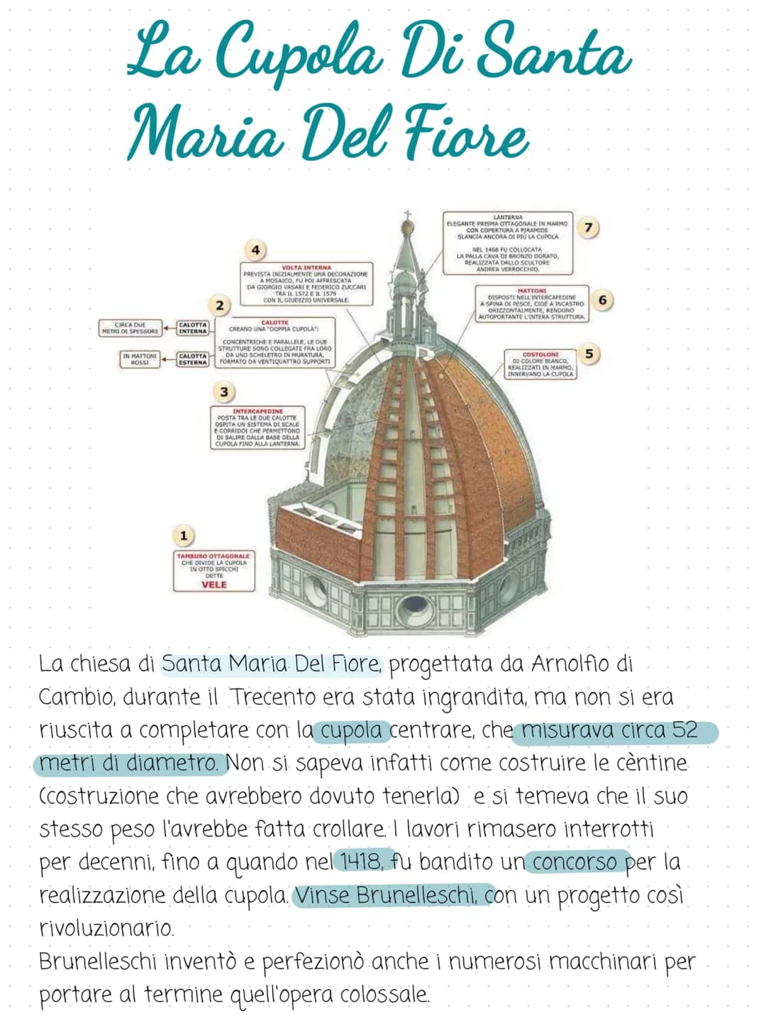 Filippo Brunelleschi
Nacque a Firenze nel 1377 da un'agiata famiglia e compì studi
regolari.
Brunelleschi ricevette vari incarichi per reali