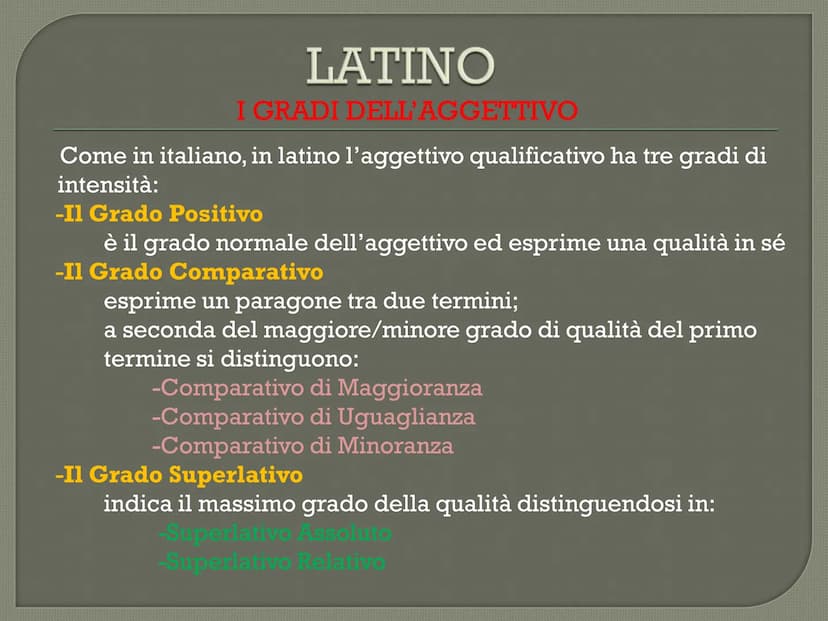 positivo
buono
cattivo
grande
piccolo
alto
basso
COMPARATIVI
E SUPERLATIVI
LATINO
comparativo di
maggioranza
regolare
più buono
più cattivo
