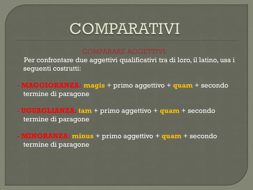 positivo
buono
cattivo
grande
piccolo
alto
basso
COMPARATIVI
E SUPERLATIVI
LATINO
comparativo di
maggioranza
regolare
più buono
più cattivo
