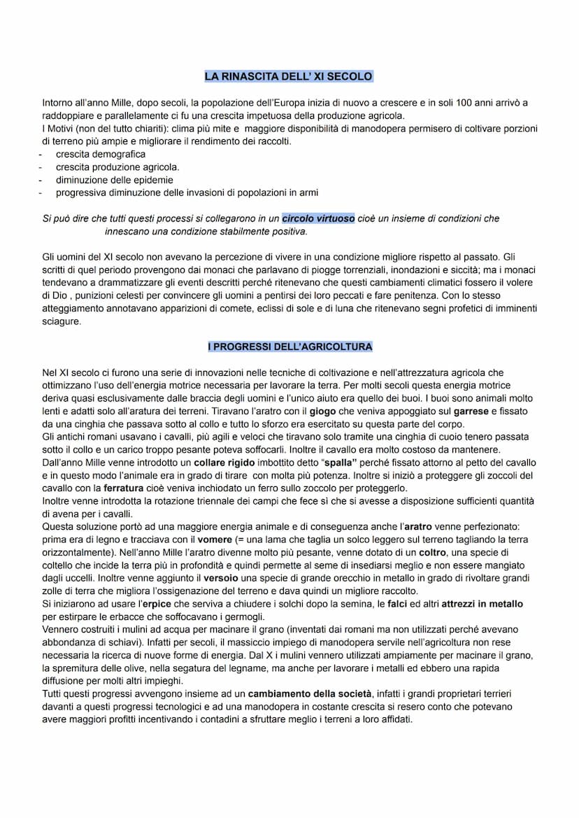 LA RINASCITA DELL' XI SECOLO
Intorno all'anno Mille, dopo secoli, la popolazione dell'Europa inizia di nuovo a crescere e in soli 100 anni a
