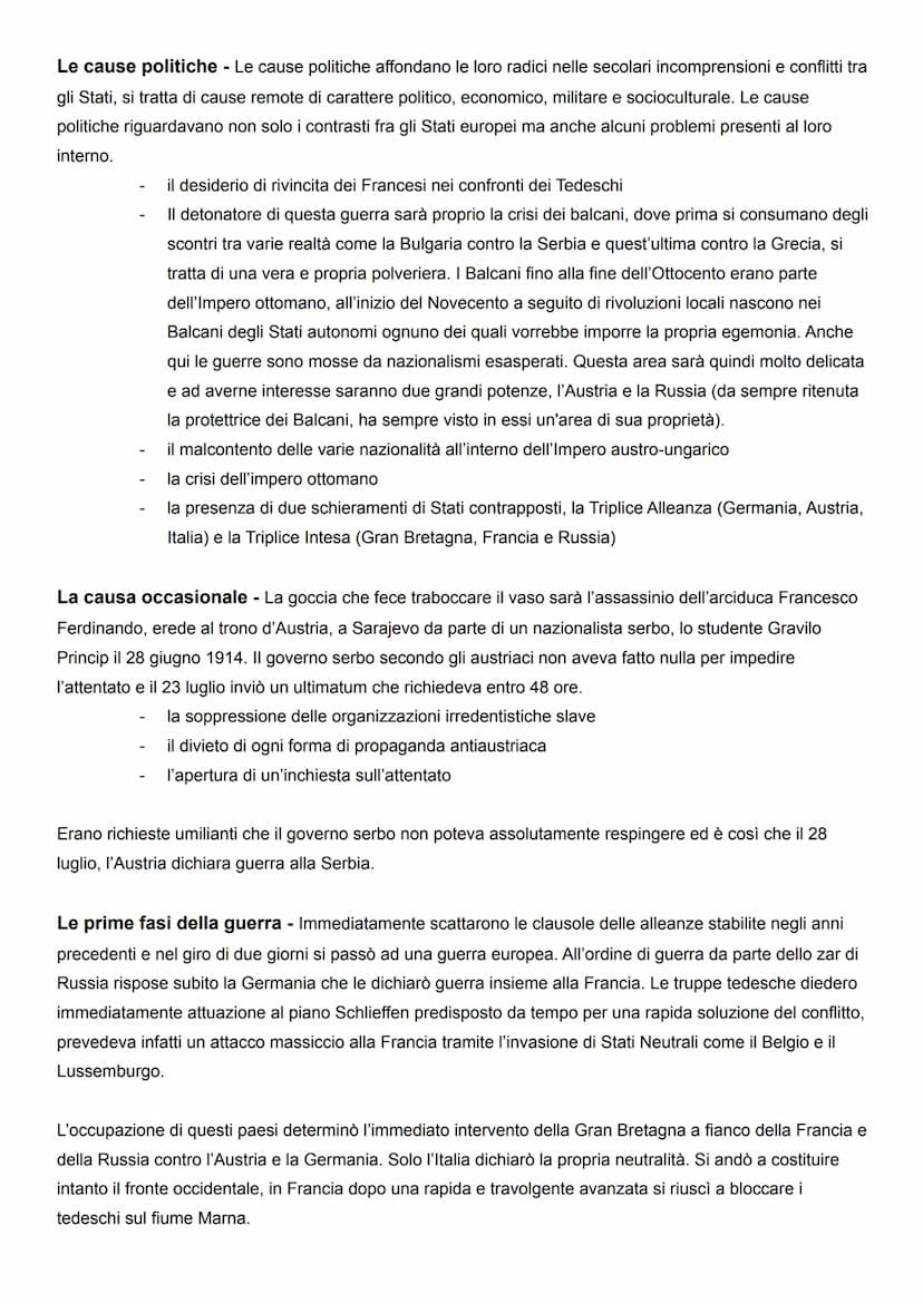 LA PRIMA GUERRA MONDIALE
CAUSE E INIZIO DELLA GUERRA
La prima guerra mondiale fu un conflitto molto duro e sanguinoso e la sua brutalità ver