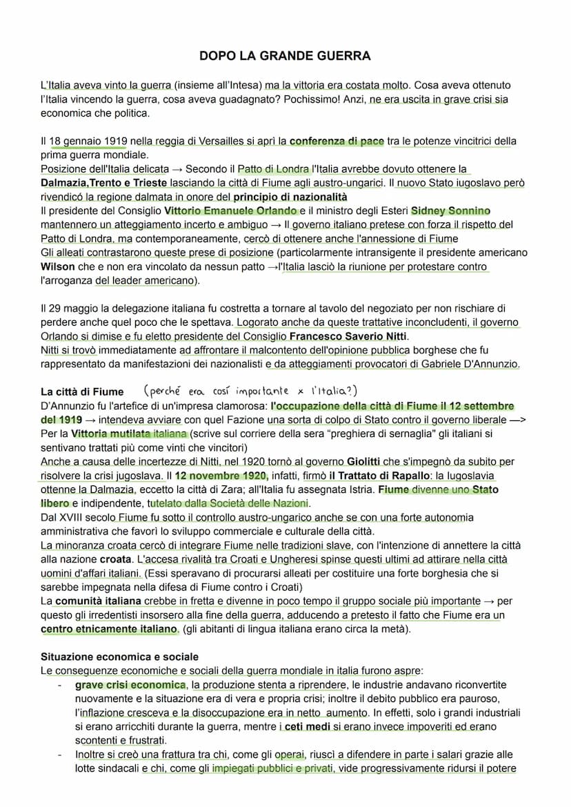LA CRISI DEL DOPOGUERRA
Per le dimensioni e per la potenza annientatrice, la guerra del 1914-18 rappresentò un punto di rottura
rispetto al 