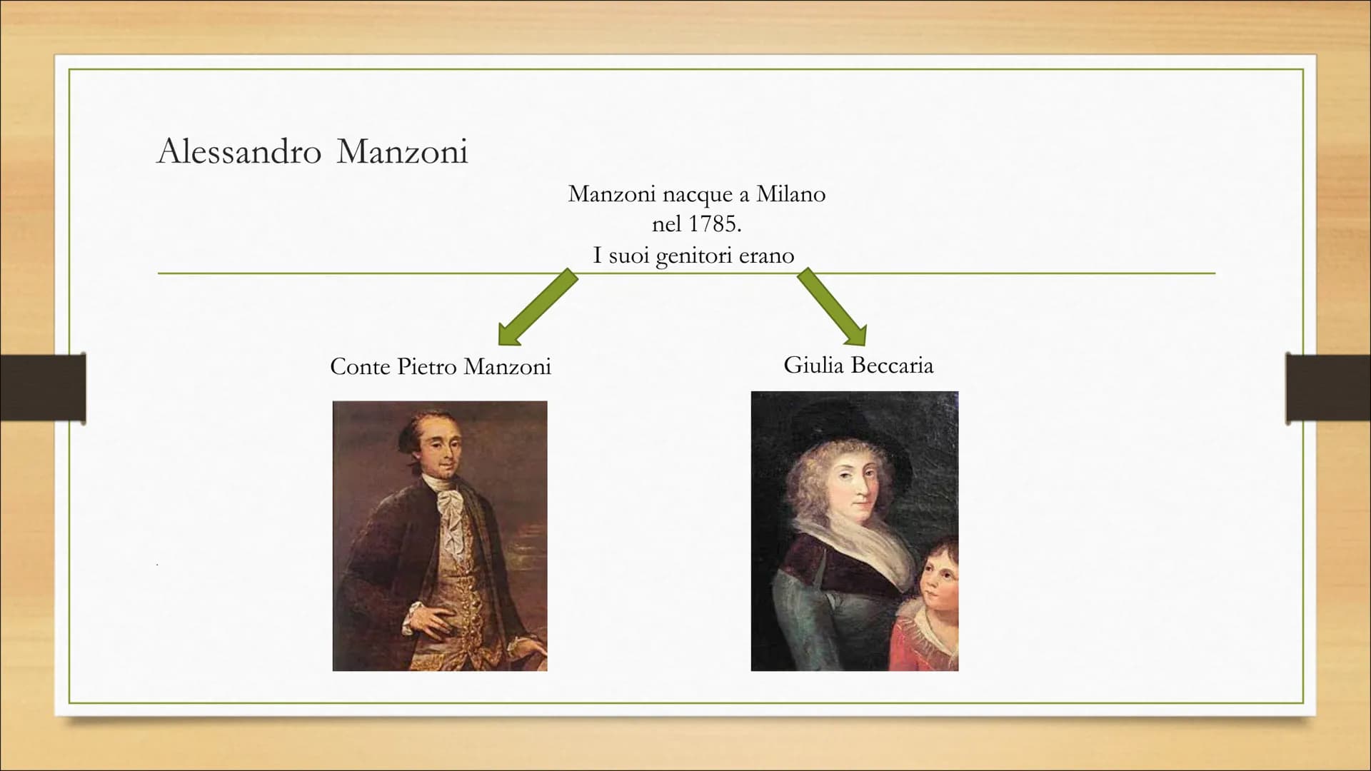 IL ROMANTICISMO
Sapienza Anna Chiara 3B 2021/2022 Alessandro Manzoni
Conte Pietro Manzoni
Manzoni nacque a Milano
nel 1785.
I suoi genitori
