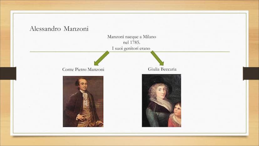 IL ROMANTICISMO
Sapienza Anna Chiara 3B 2021/2022 Alessandro Manzoni
Conte Pietro Manzoni
Manzoni nacque a Milano
nel 1785.
I suoi genitori
