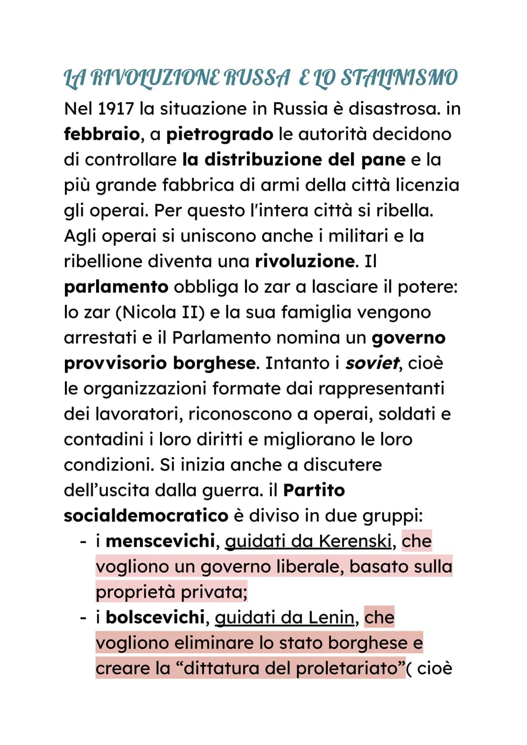LA RIVOLUZIONE RUSSA E LO STALINISMO
Nel 1917 la situazione in Russia è disastrosa. in
febbraio, a pietrogrado le autorità decidono
di contr