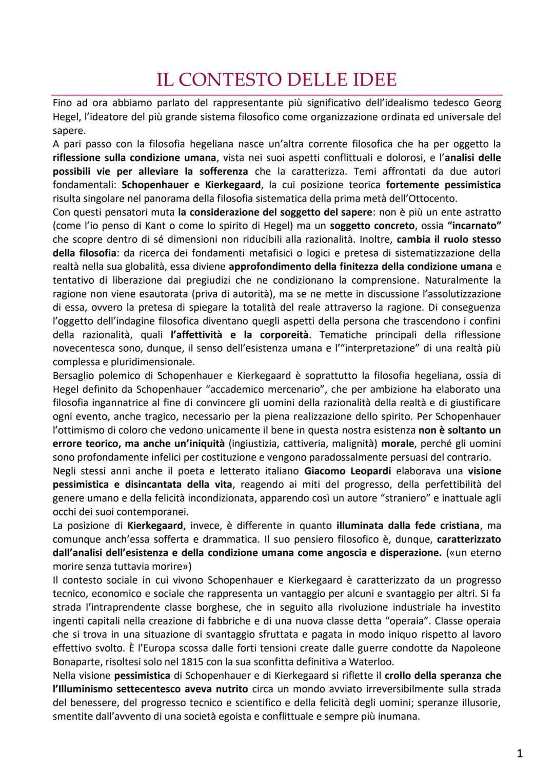 IL CONTESTO DELLE IDEE
Fino ad ora abbiamo parlato del rappresentante più significativo dell'idealismo tedesco Georg
Hegel, l'ideatore del p
