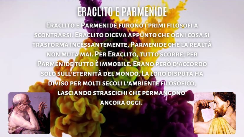 
<h2 id="eraarcaicariassunto">Era arcaica riassunto</h2>
<p>Eraclito e Parmenide</p>
<p>Eraclito fu una delle personalità più significative 