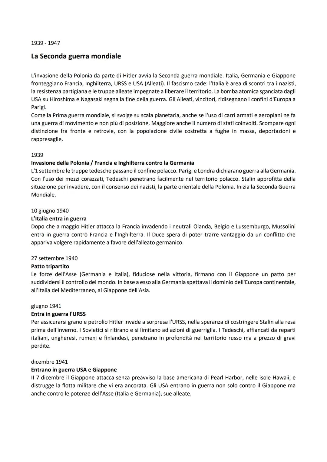 1939 - 1947
La Seconda guerra mondiale
L'invasione della Polonia da parte di Hitler avvia la Seconda guerra mondiale. Italia, Germania e Gia