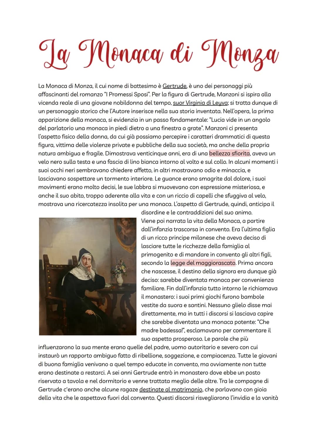 La Monaca di Monza
La Monaca di Monza, il cui nome di battesimo è Gertrude, è uno dei personaggi più
affascinanti del romanzo "I Promessi Sp