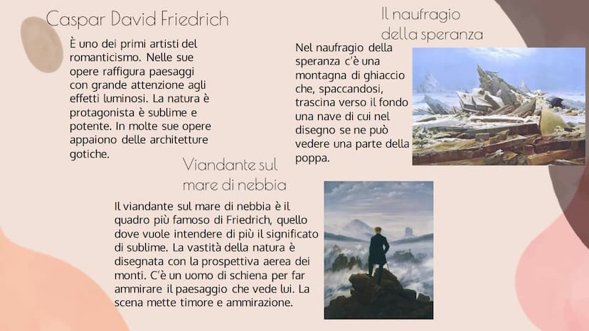 
<p>Il Romanticismo è una corrente artistica nata all'inizio dell'Ottocento che utilizza le emozioni e i sentimenti come soggetto principale