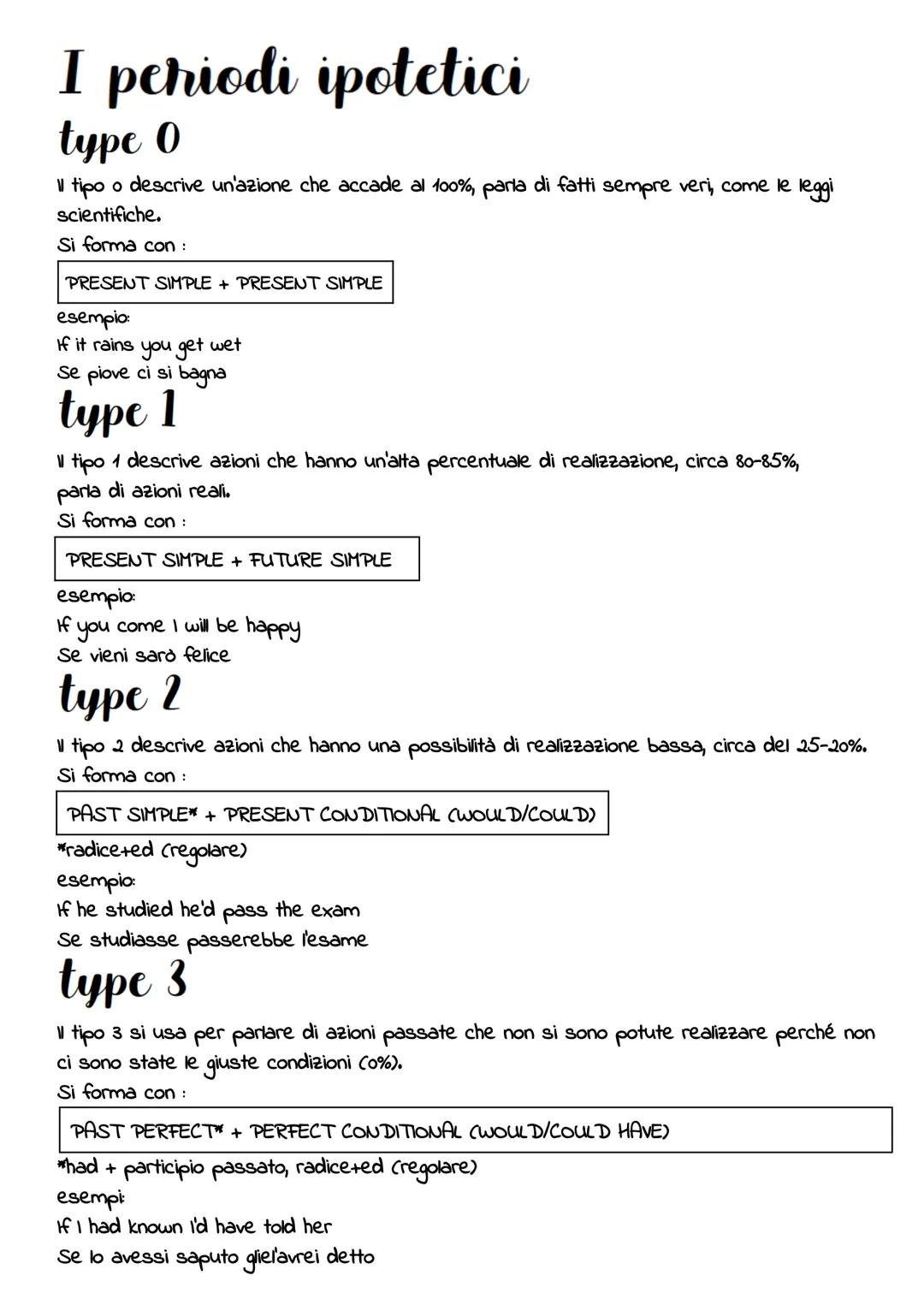 # I periodi ipotetici

type O

Il tipo o descrive un'azione che accade al 100%, parla di fatti sempre veri, come le leggi
scientifiche.

Si 