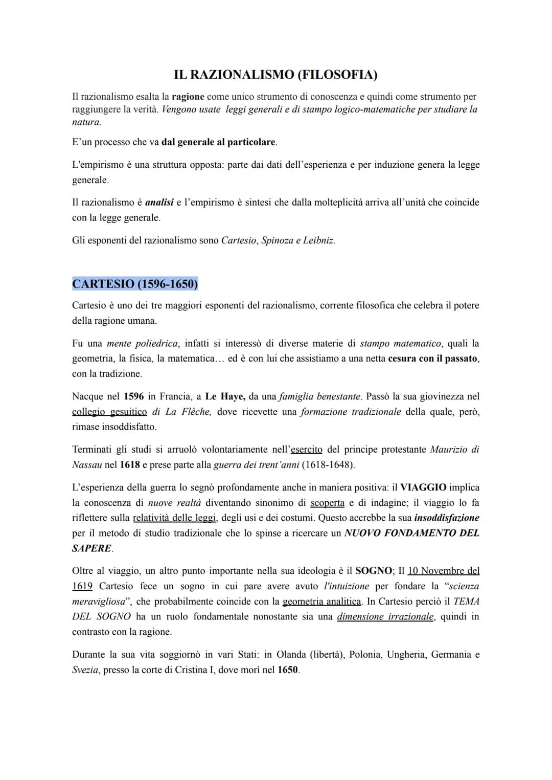 IL RAZIONALISMO (FILOSOFIA)
Il razionalismo esalta la ragione come unico strumento di conoscenza e quindi come strumento per
raggiungere la 