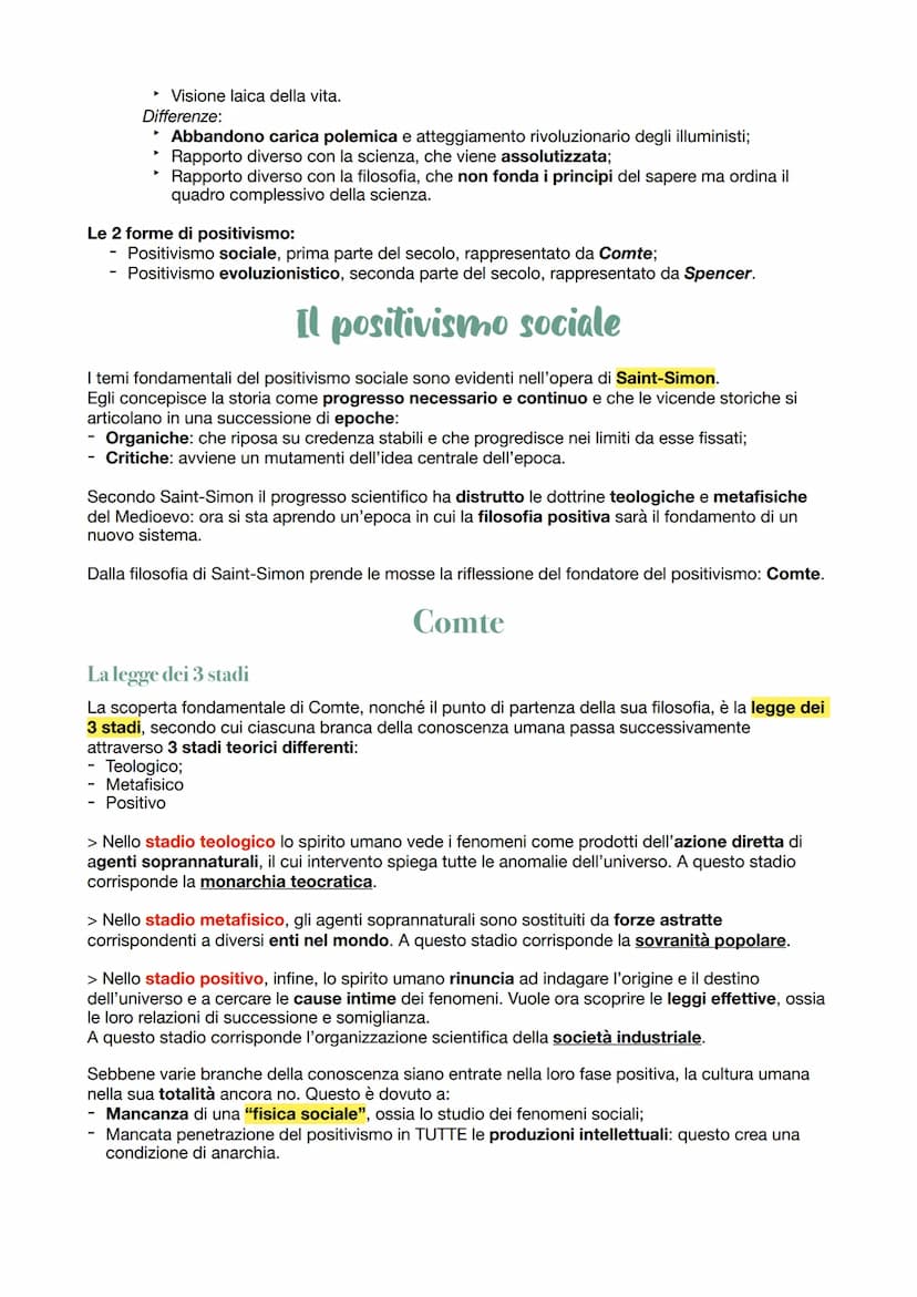 Il positivismo
Caratteri generali
Il positivismo è un movimento filosofico e culturale caratterizzato dall'esaltazione della scienza,
che na
