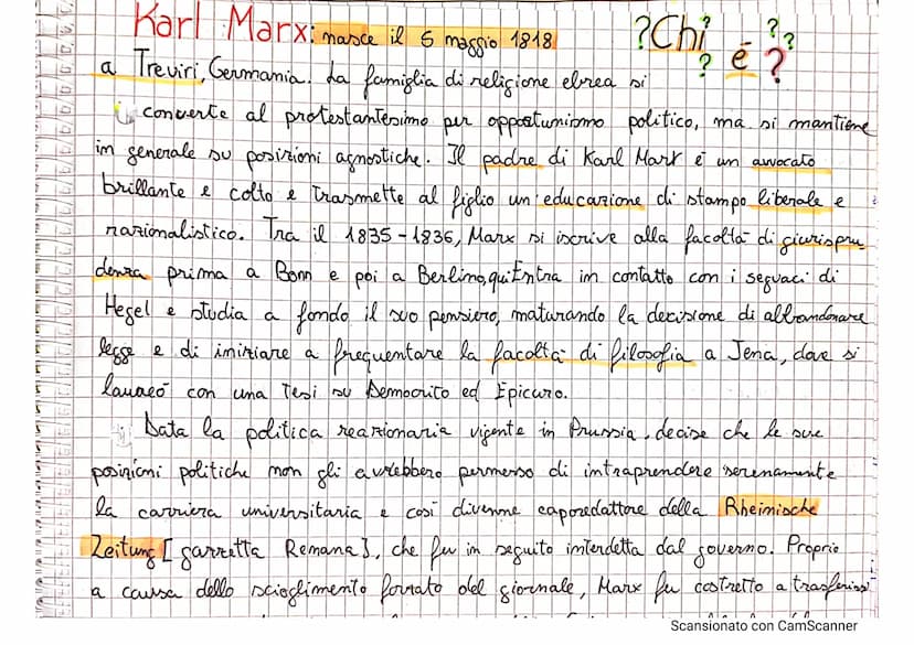 Karl
@ora.scrivol
Marx
Scienze umane
Scansionato con CamScanner D
7
F
D
D
D
70
44449
LIS
[415]
Karl Marx: masce il s maggio 1818
a Treviri, 
