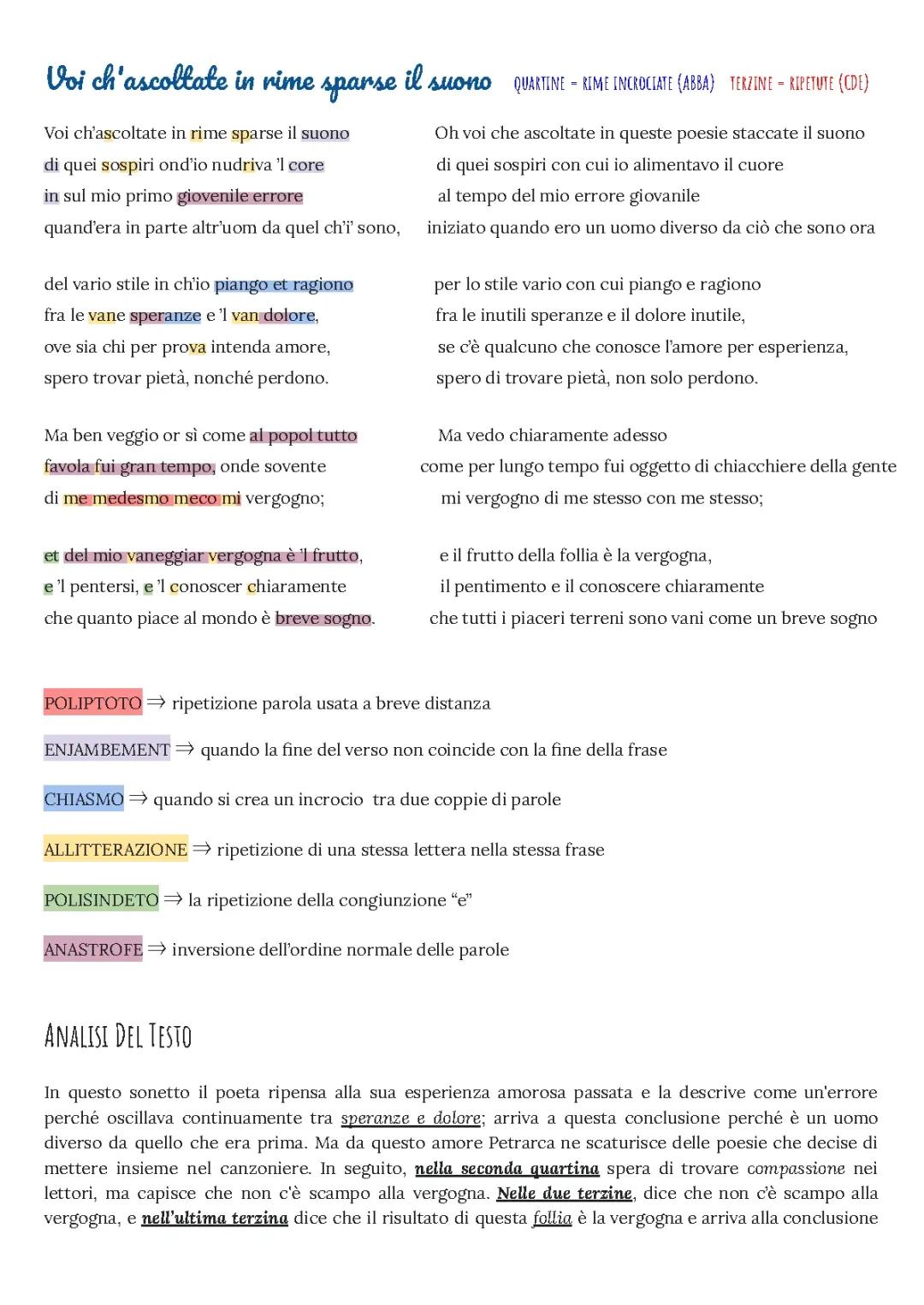 Parafrasi opere Petrarca