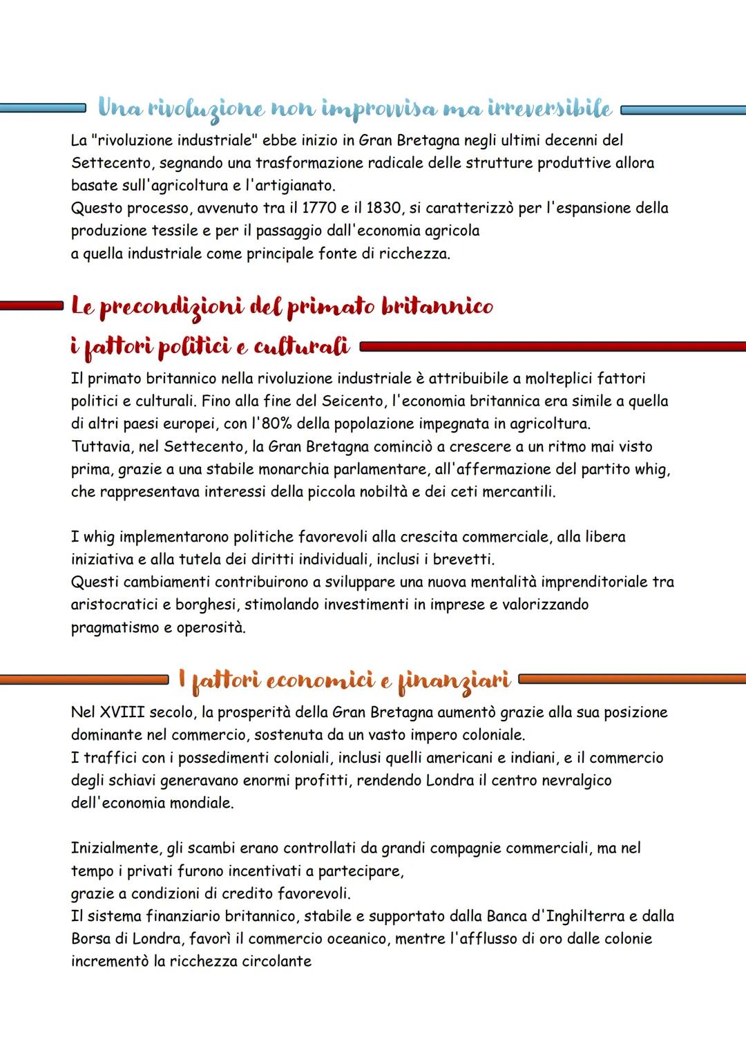Una rivoluzione non improvvisa ma irreversibile
La "rivoluzione industriale" ebbe inizio in Gran Bretagna negli ultimi decenni del
Settecent