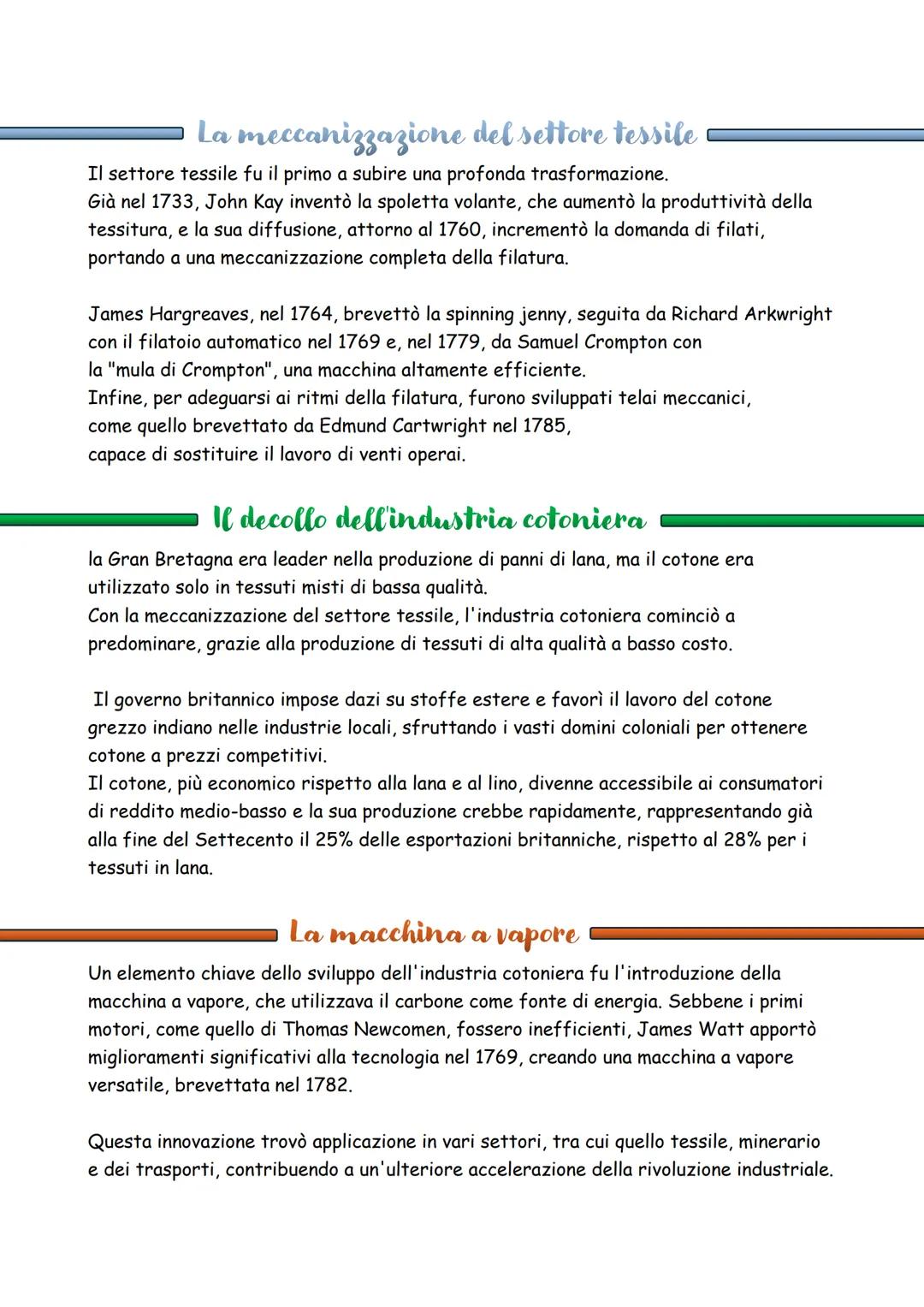 Una rivoluzione non improvvisa ma irreversibile
La "rivoluzione industriale" ebbe inizio in Gran Bretagna negli ultimi decenni del
Settecent