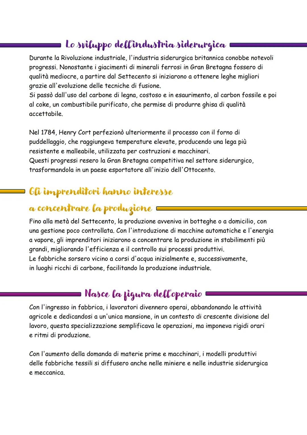 Una rivoluzione non improvvisa ma irreversibile
La "rivoluzione industriale" ebbe inizio in Gran Bretagna negli ultimi decenni del
Settecent
