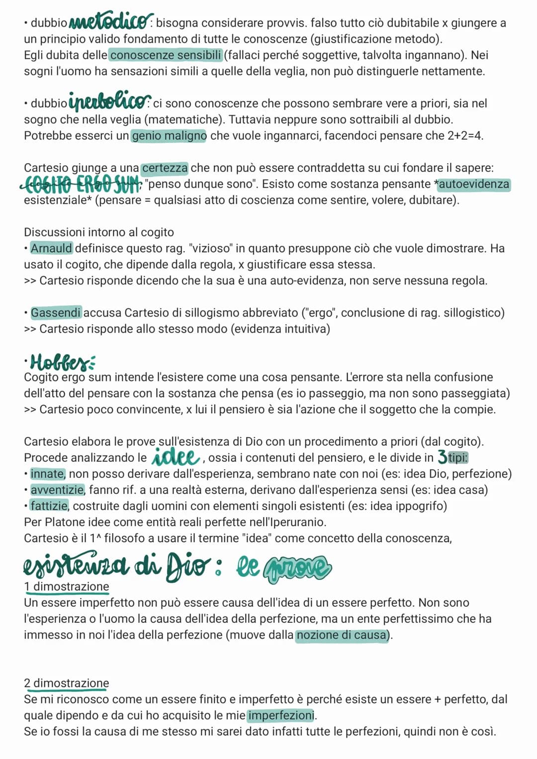 Cartesio
• iniziatore razionalismo: filosofia da sempre uso della ragione, ma questo mov. fil. assume
essa come unico strumento utile x cono