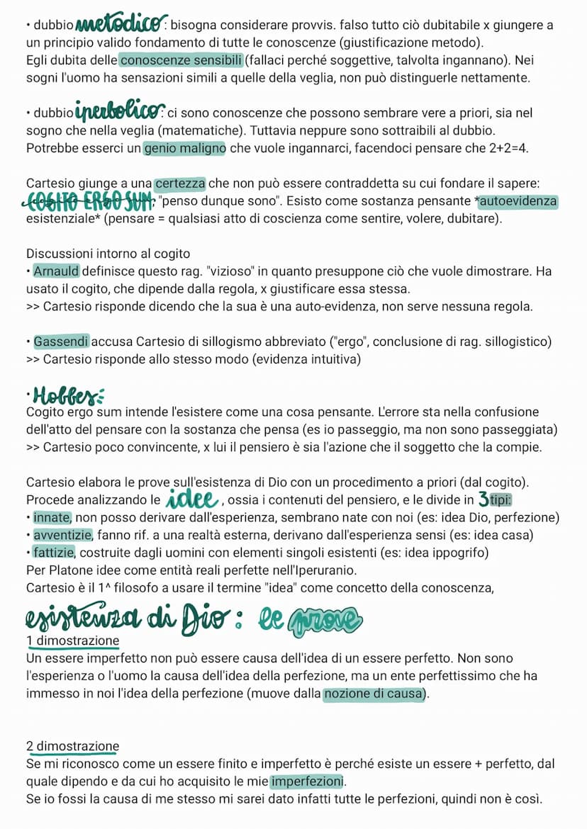 Cartesio
• iniziatore razionalismo: filosofia da sempre uso della ragione, ma questo mov. fil. assume
essa come unico strumento utile x cono