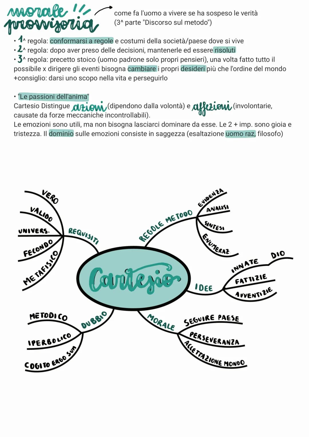 Cartesio
• iniziatore razionalismo: filosofia da sempre uso della ragione, ma questo mov. fil. assume
essa come unico strumento utile x cono