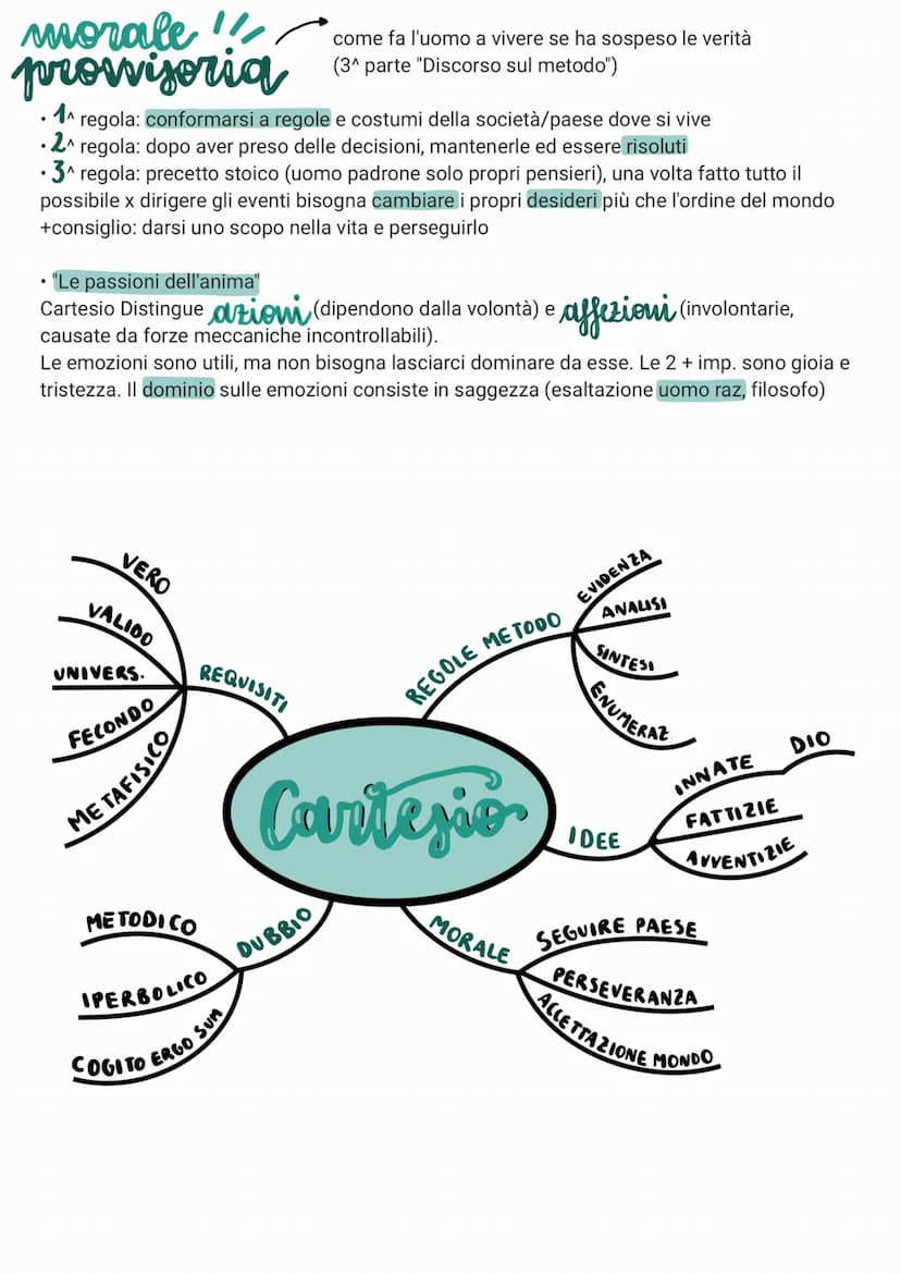 Cartesio
• iniziatore razionalismo: filosofia da sempre uso della ragione, ma questo mov. fil. assume
essa come unico strumento utile x cono