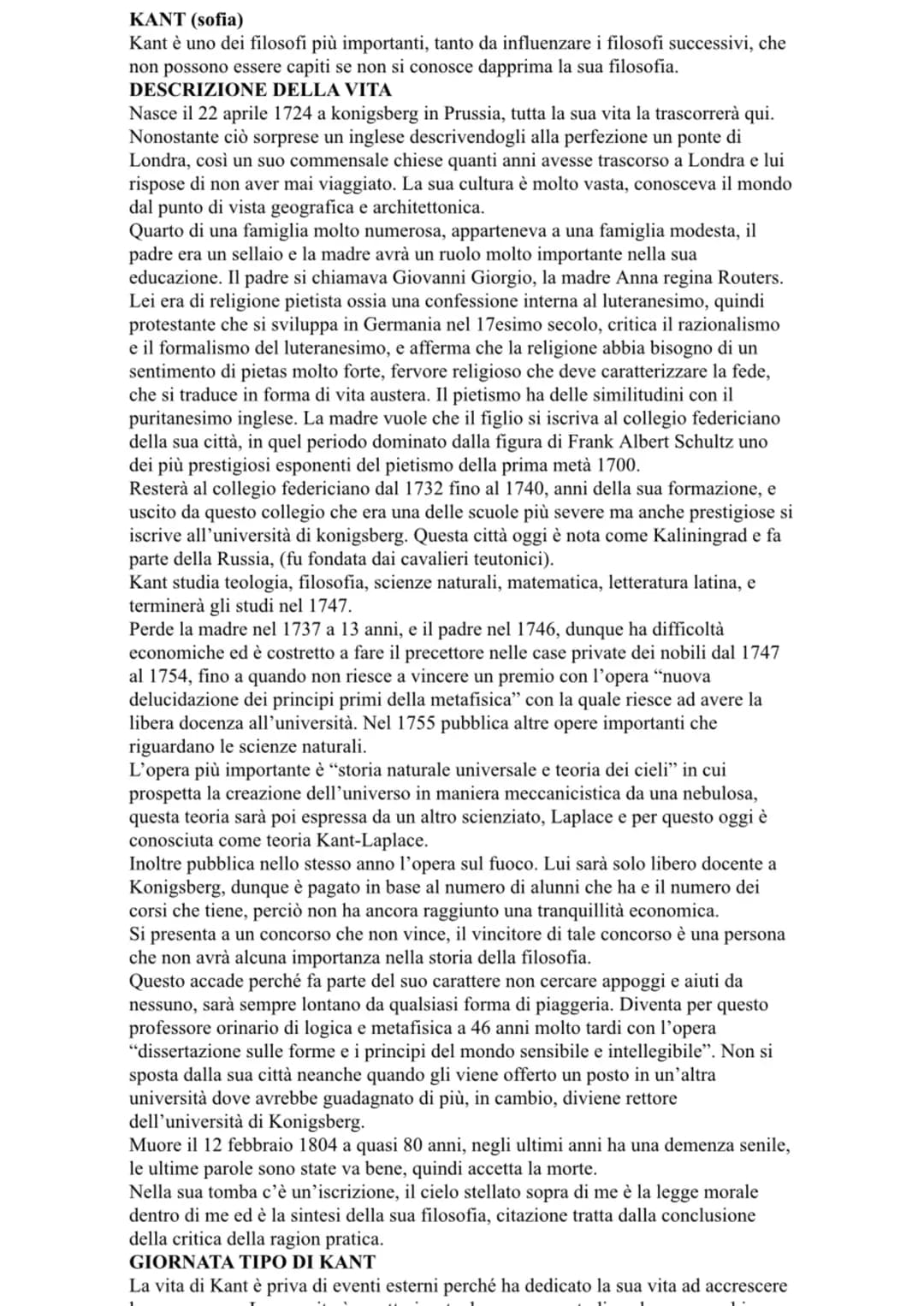 KANT (sofia)
Kant è uno dei filosofi più importanti, tanto da influenzare i filosofi successivi, che
non possono essere capiti se non si con