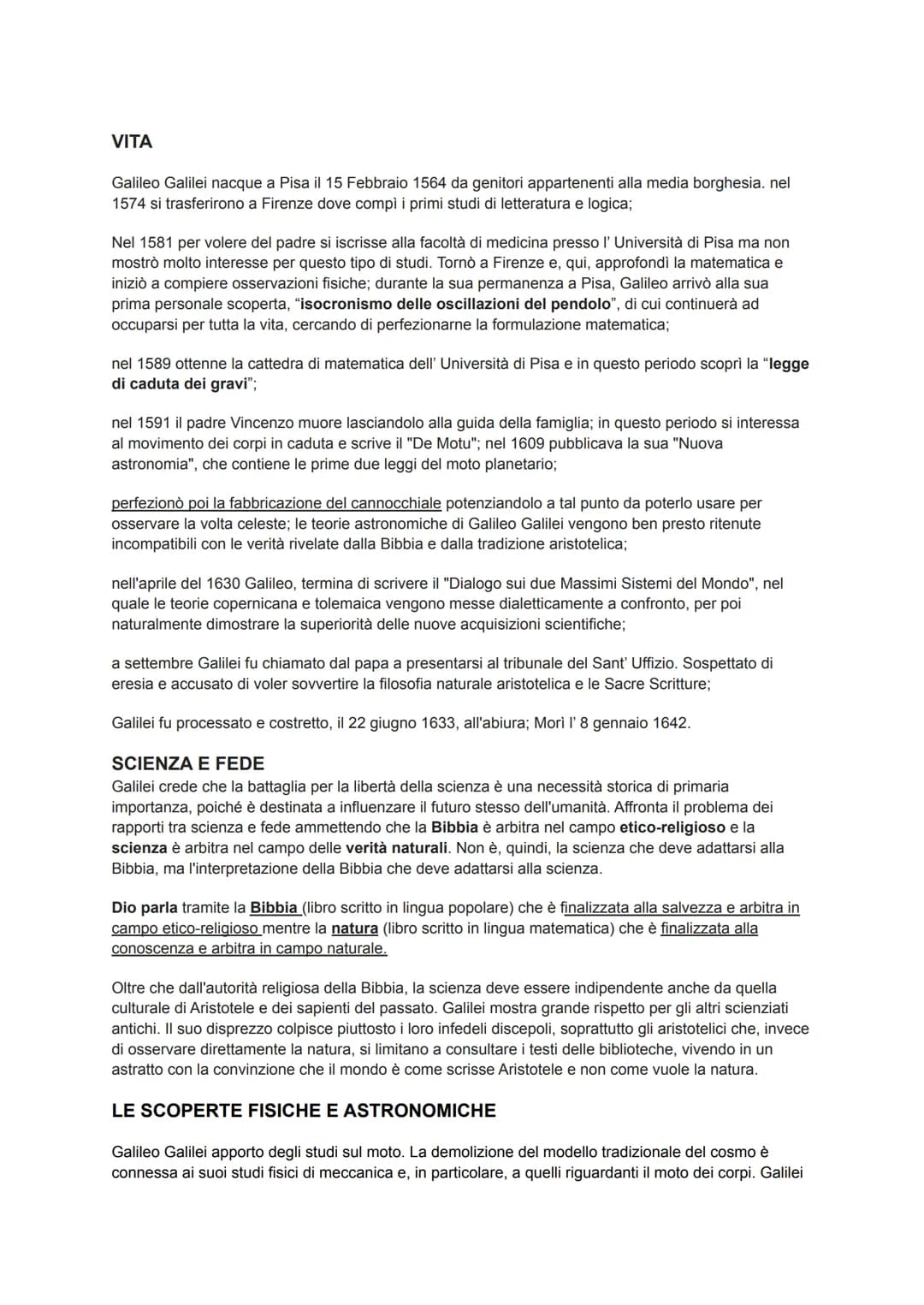 VITA
Galileo Galilei nacque a Pisa il 15 Febbraio 1564 da genitori appartenenti alla media borghesia. nel
1574 si trasferirono a Firenze dov