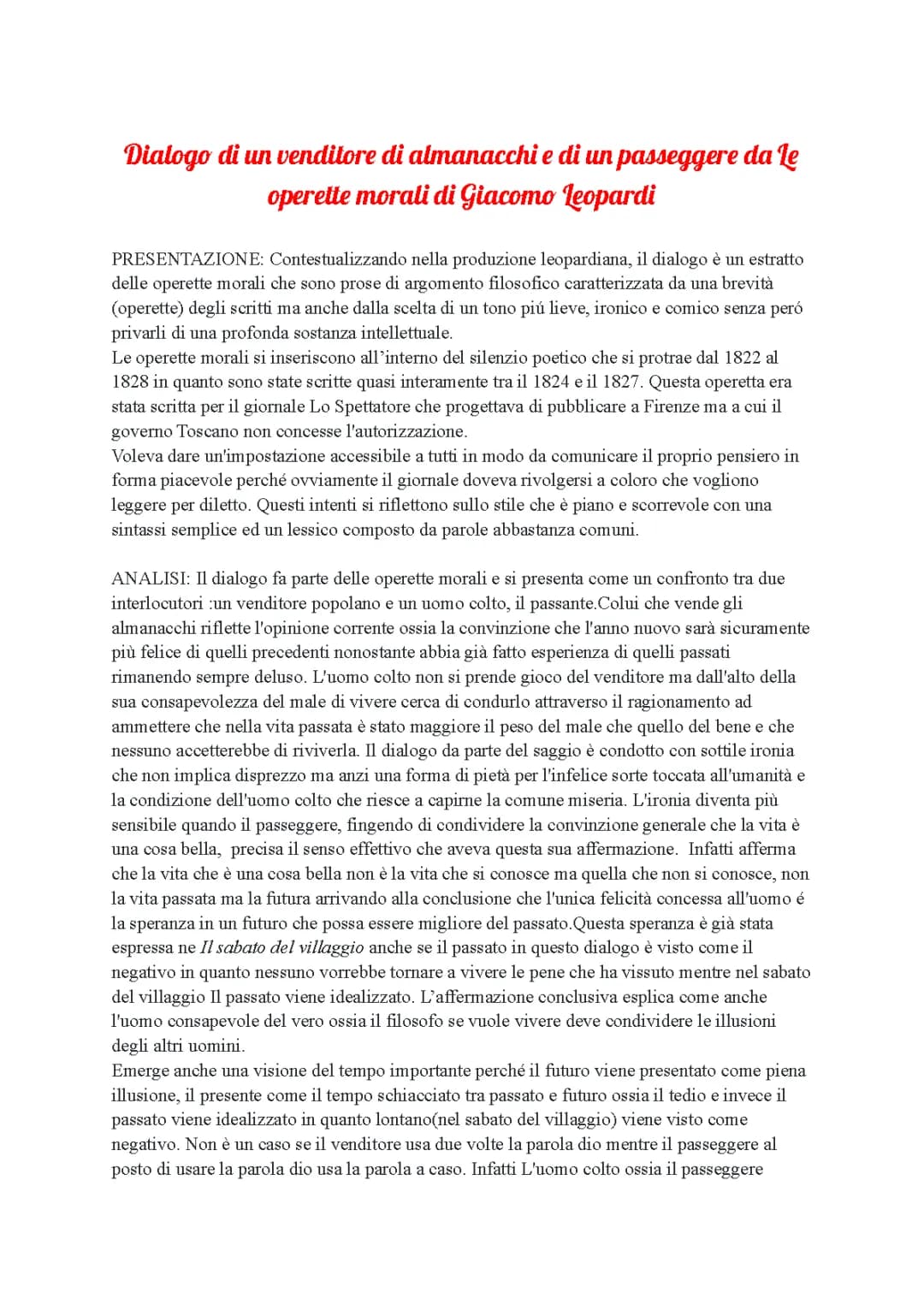 Analisi del Dialogo di un venditore di almanacchi e di un passeggere di Giacomo Leopardi