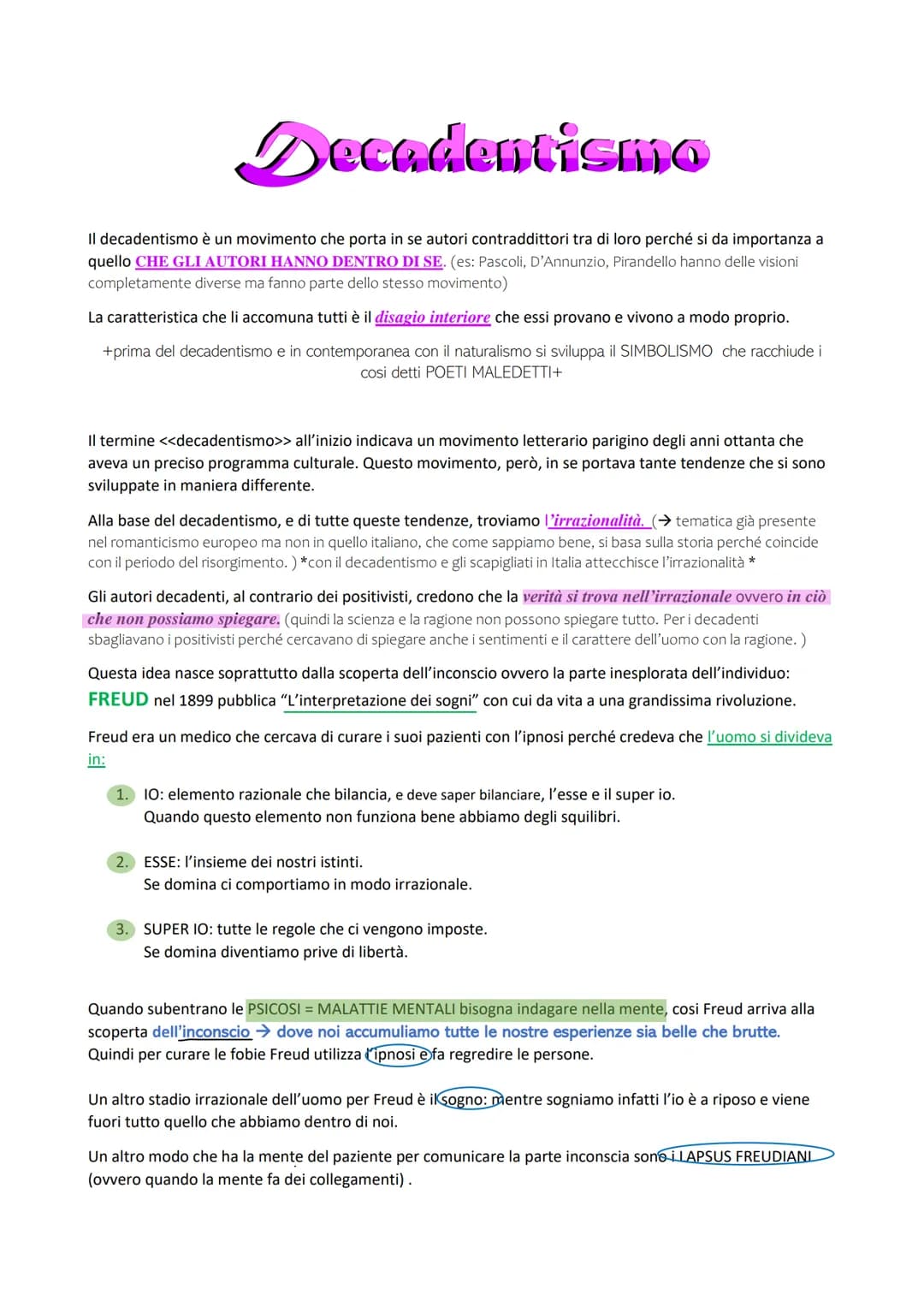 Decadentismo
Il decadentismo è un movimento che porta in se autori contraddittori tra di loro perché si da importanza a
quello CHE GLI AUTOR