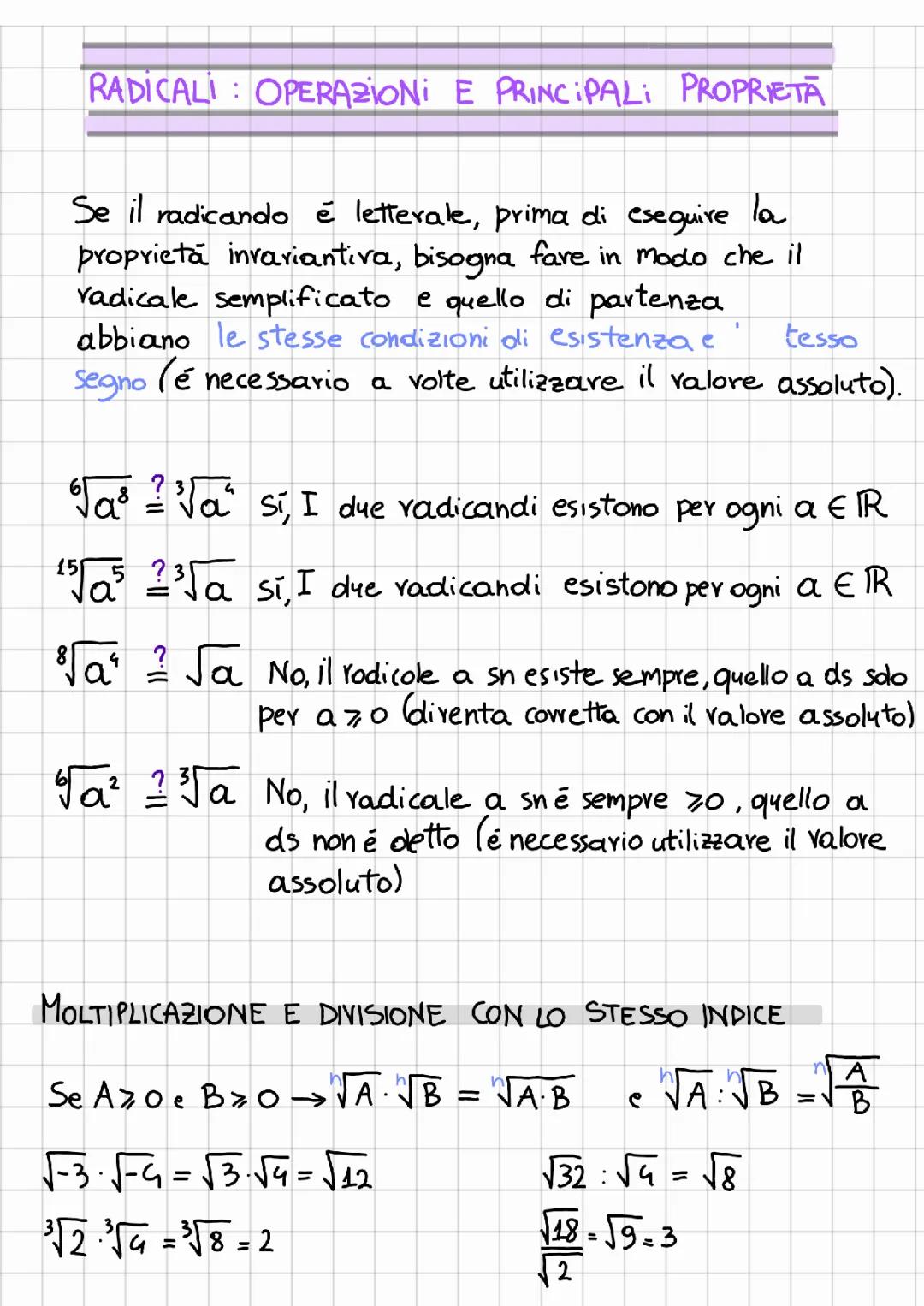 Radicali: Operazioni Principali e Proprietà Essenziali