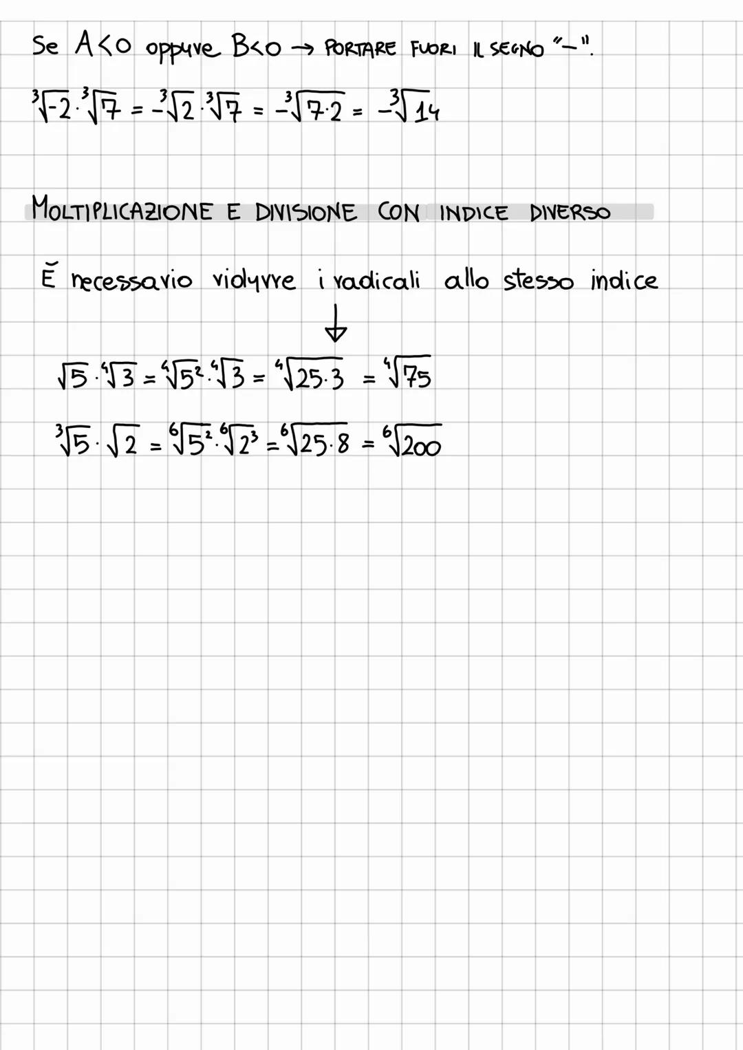 RADICALI OPERAZIONI E PRINCIPALI PROPRIETA
Se il radicando é letterale, prima di eseguire la
proprietà invariantiva, bisogna fare in modo ch
