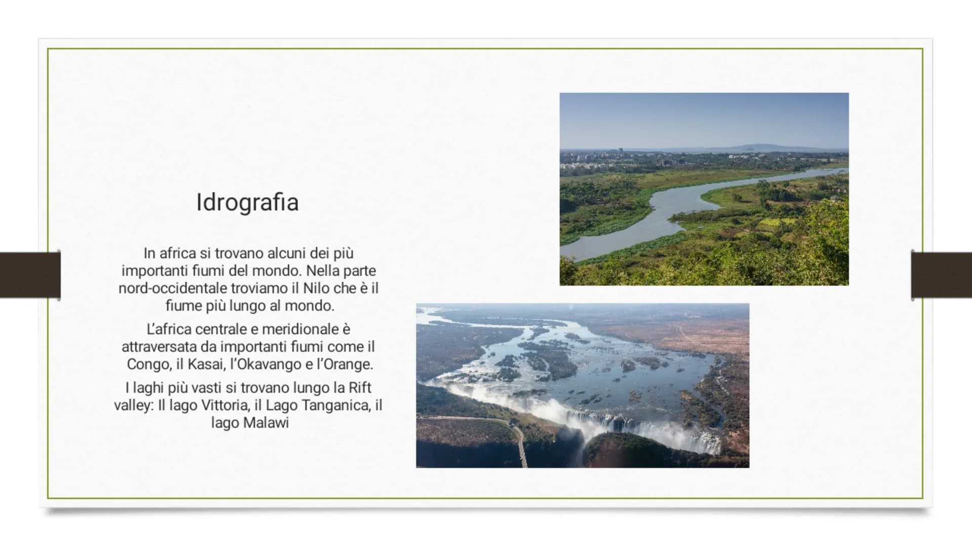 L'AFRICA l'Africa è il terzo continente per dimensioni
dopo l'Asia e le Americhe.
Le coste dell'Africa sono bagnate a ovest
dall'oceano Atla