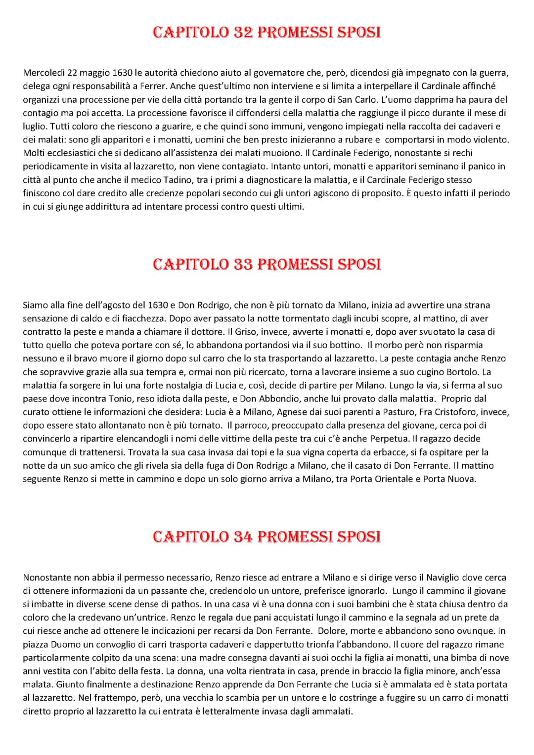 Riassunto Capitolo 32-35 Promessi Sposi