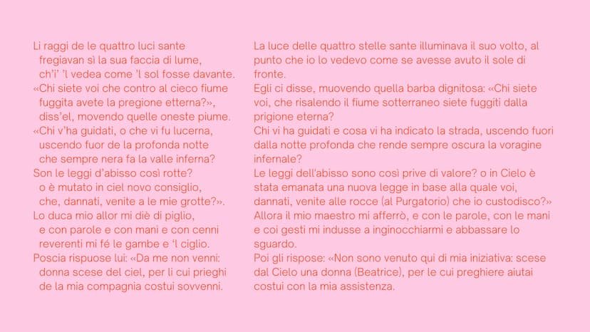 PURGATORIO
Canto I
Divina Commedia Per correr miglior acque alza le vele
omai la navicella del mio ingegno,
che lascia dietro a sé mar sì cr