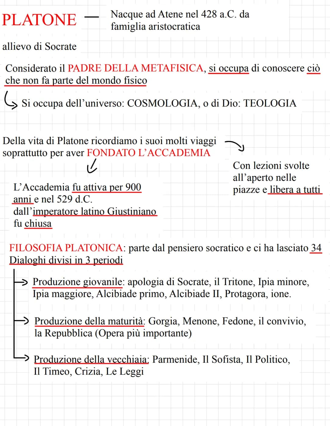 PLATONE
Nacque ad Atene nel 428 a.C. da
famiglia aristocratica
allievo di Socrate
Considerato il PADRE DELLA METAFISICA, si occupa di conosc