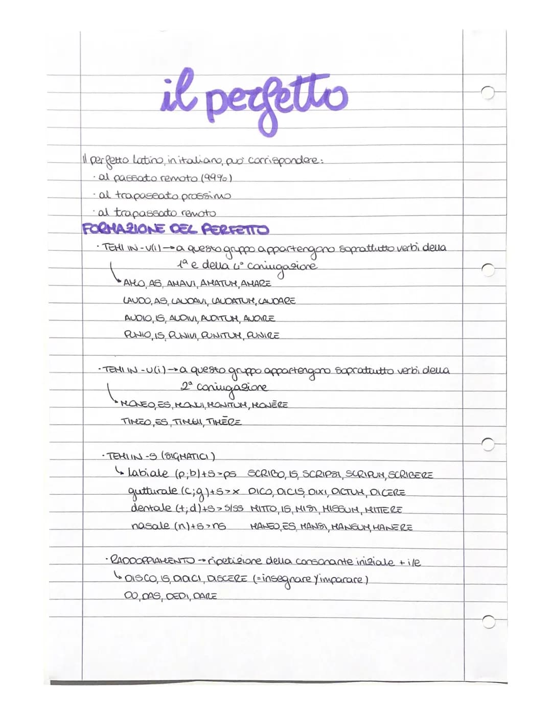 il perfetto
11 perfetto latino, in italiano, può corrispondere:
·al passato remoto (99%)
·al trapassato prossimo
·al trapassato remoto
FORMA