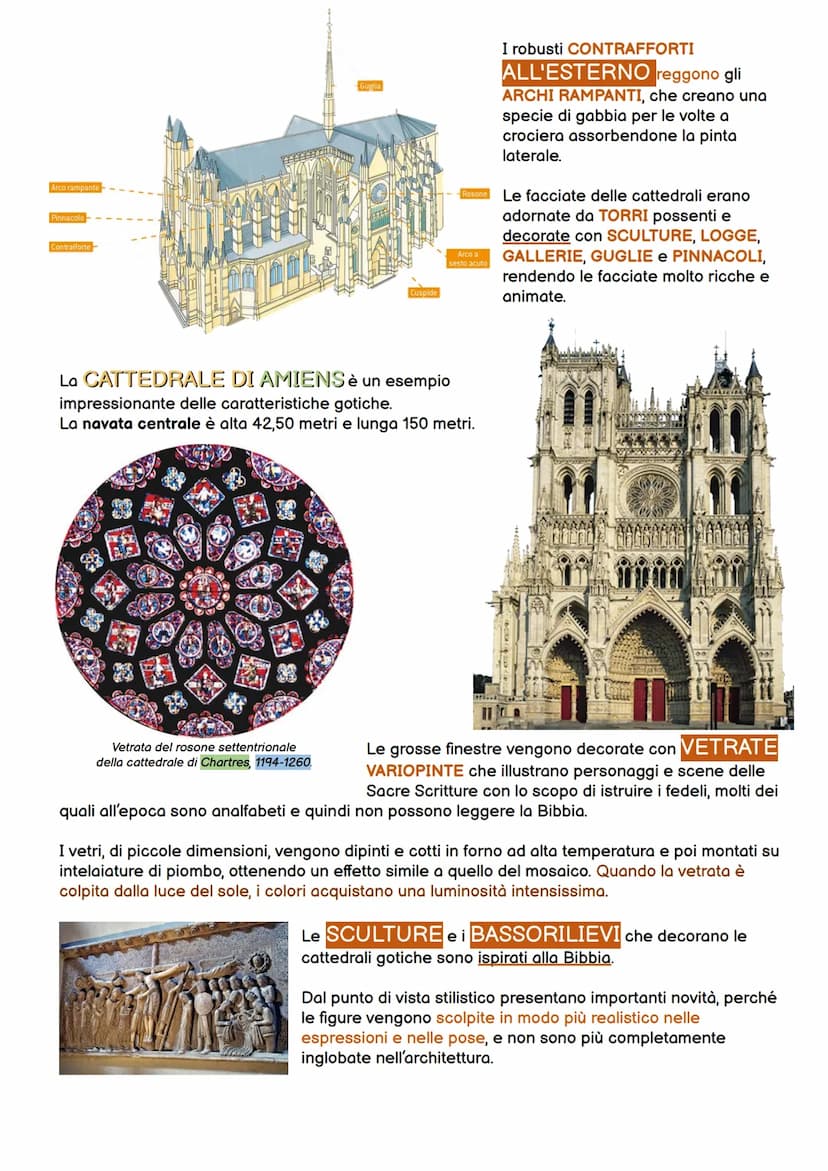 ARTE GOTICA
Lo stile gotico nasce in Francia con l'ARCHITETTURA RELIGIOSA: cattedrali altissime
grazie all'uso degli archi a sesto acuto, fa