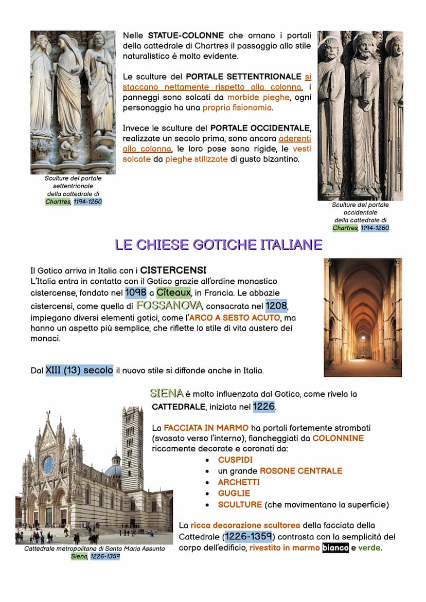 ARTE GOTICA
Lo stile gotico nasce in Francia con l'ARCHITETTURA RELIGIOSA: cattedrali altissime
grazie all'uso degli archi a sesto acuto, fa